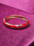 Cherry Red Cloisonné Enamel Floral Hinged Bangle Bracelet