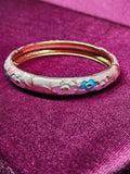Blush Pink Cloisonné Enamel Floral Hinged Bangle Bracelet