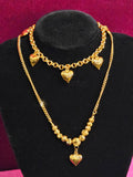 24K Gold Plated Dubai Style Puffy Heart Charm Necklace & Bracelet Set