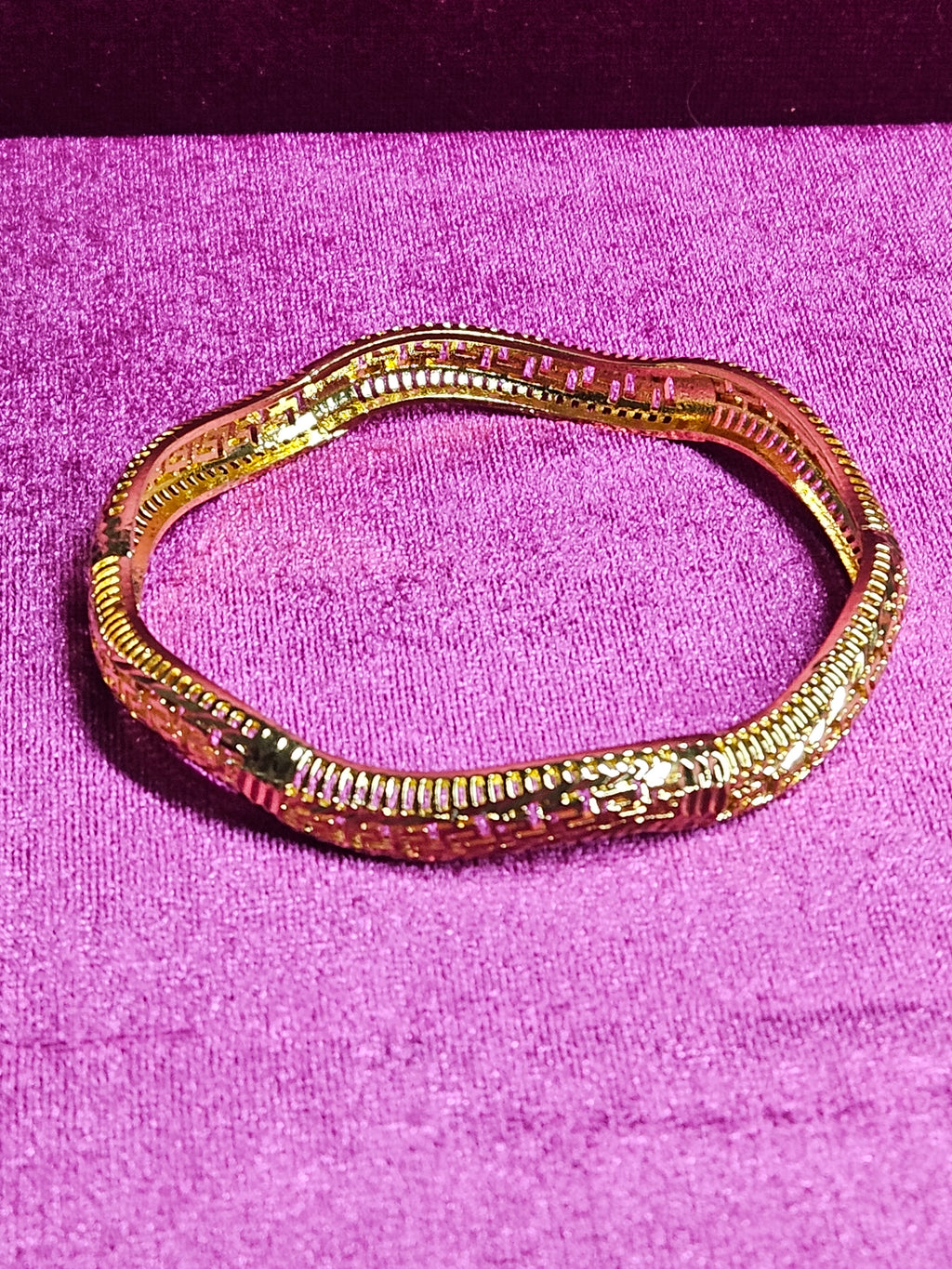 24K Gold Plated Children's Wavy Bangle Bracelet | Greek Key Pattern Kids Jewelry