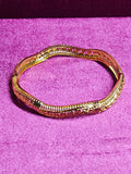 24K Gold Plated Children's Wavy Bangle Bracelet | Greek Key Pattern Kids Jewelry