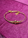 24K Gold Plated Adjustable Snake Chain Slider Bracelet | 7 Clustered Ribbed Beads with Charm Detail